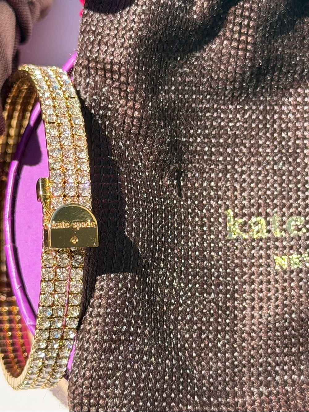 kate spade Gold Crystal Lock Bracelet with Pink Lining